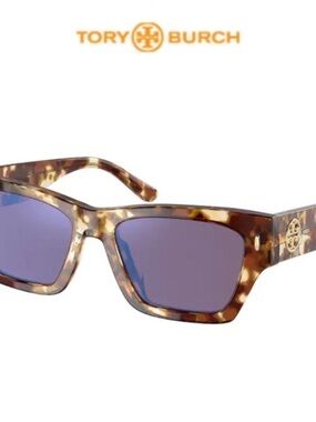 Tory Burch Tortoiseshell Sunglasses with Blue-Purple Lenses